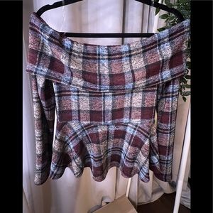 Plaid off the shoulder top